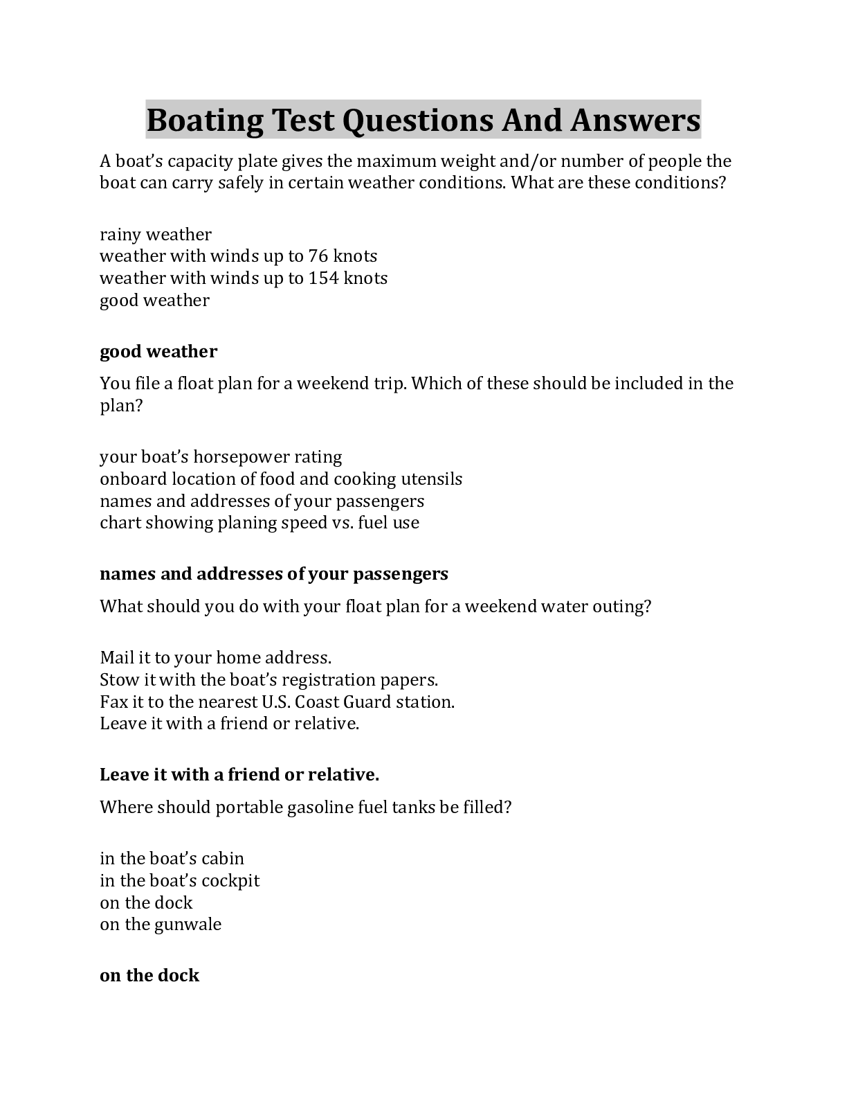 Preview image for Boating Test Questions And Answers 100% Correct